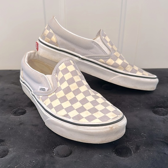 VANS Checkerboard Gray Dawn & True White Womens Slip-On Shoes - Picture 3 of 11